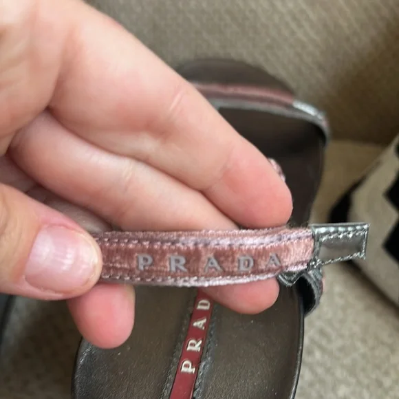 PRADA Metallic & Velvet Wedge Sandals - Picture 4 of 10